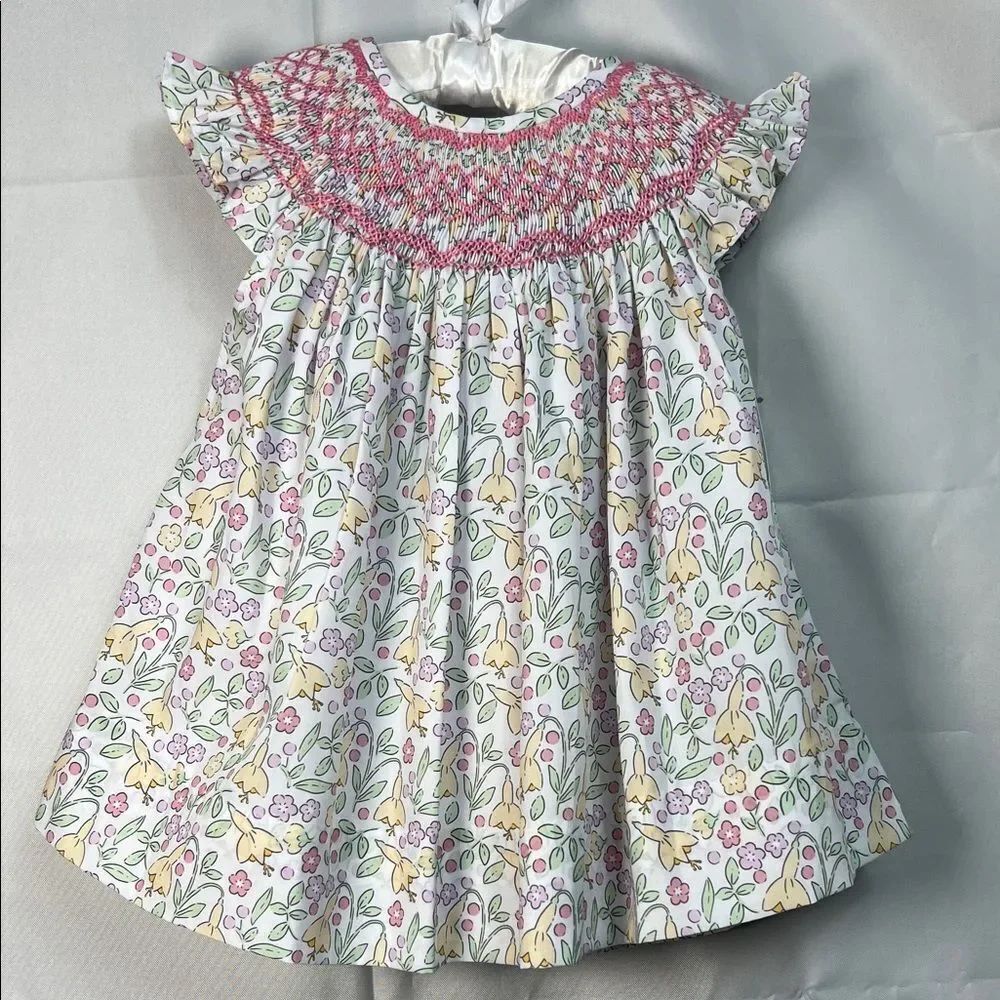 Shop Terra The Kenny smocked pastel floral bishop dress size 24 months NWT